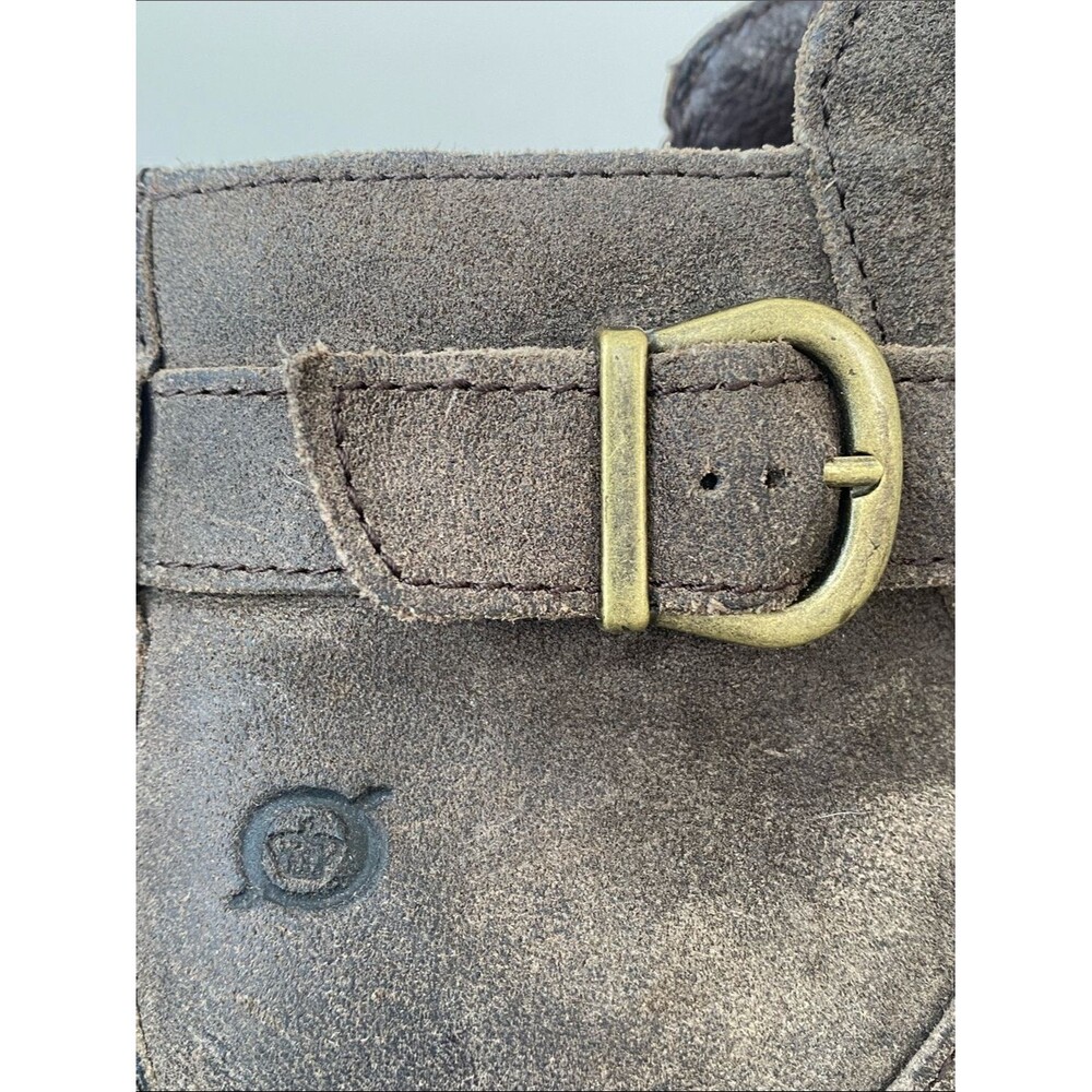 Born Brown Suede Ankle Boots Brass Buckle Sz 9.5 M Boho Western Cottage - Picture 2 of 15